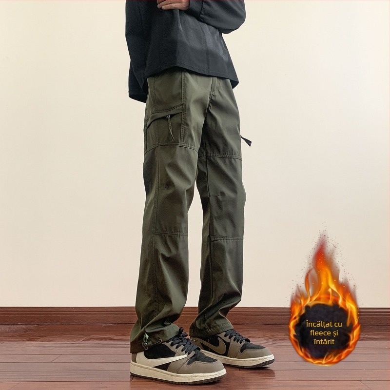 Pantaloni Softshell pentru bărbați, drumeții montane, căptuțiți cu fleece gros, material poliester-cotton, croială dreaptă, talie medie, multiple buzunare