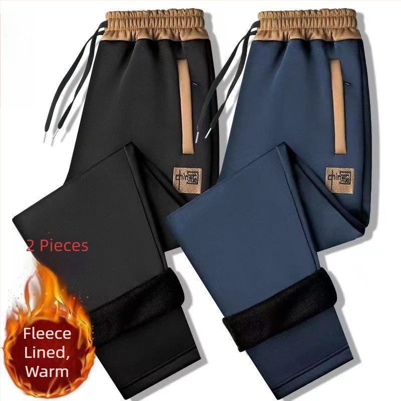 Pantaloni sport largi din catifea, talie medie, fără curea