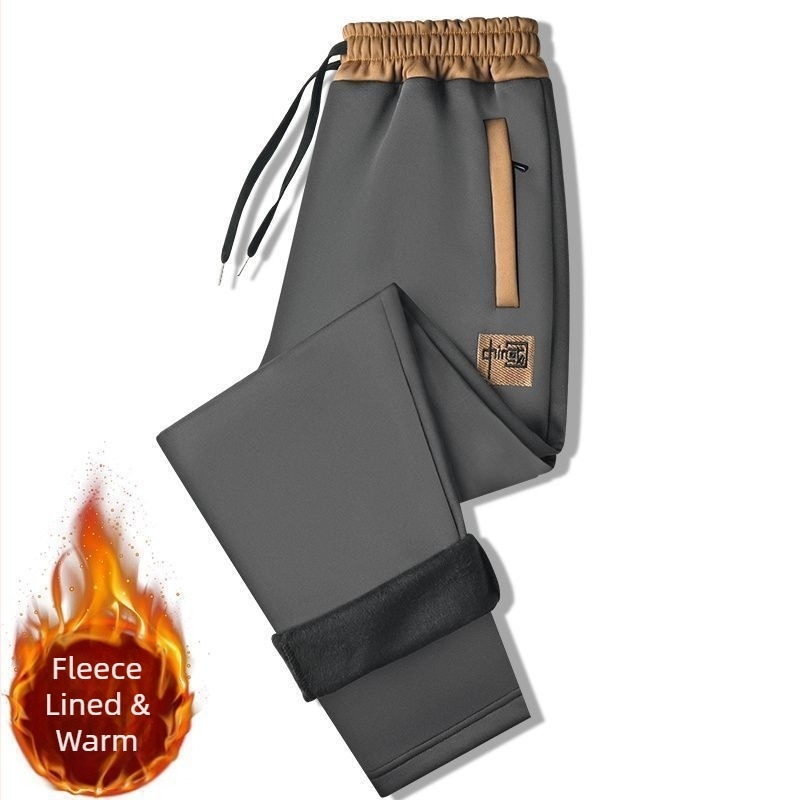 Pantaloni sport largi din catifea, talie medie, fără curea