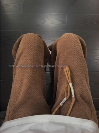 Pantaloni casual largi pentru bărbați, stil vintage, talie medie, cu curea și închidere cu șnur, poliester gros pentru iarnă