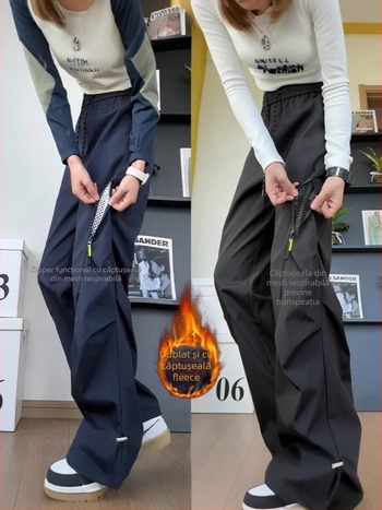 Pantaloni cargo cu pliuri, stil american, pentru bărbați și femei, căptuți, rezistenți la apă și vânt, talie medie cu curea, închidere cu șnur, buzunare multiple, material poliester