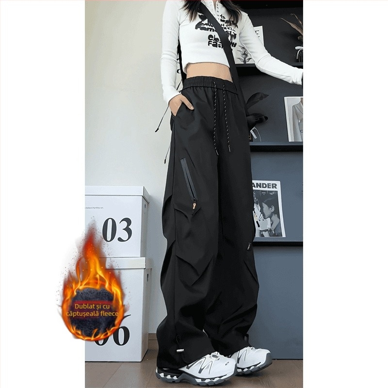 Pantaloni cargo cu pliuri, stil american, pentru bărbați și femei, căptuți, rezistenți la apă și vânt, talie medie cu curea, închidere cu șnur, buzunare multiple, material poliester