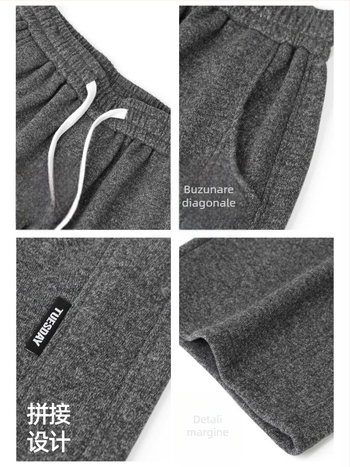 Pantaloni casual din amestec de lână, căptuțiți cu fleece pentru iarnă, croială dreaptă, talie medie