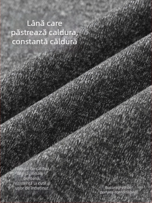 Pantaloni casual din amestec de lână, căptuțiți cu fleece pentru iarnă, croială dreaptă, talie medie