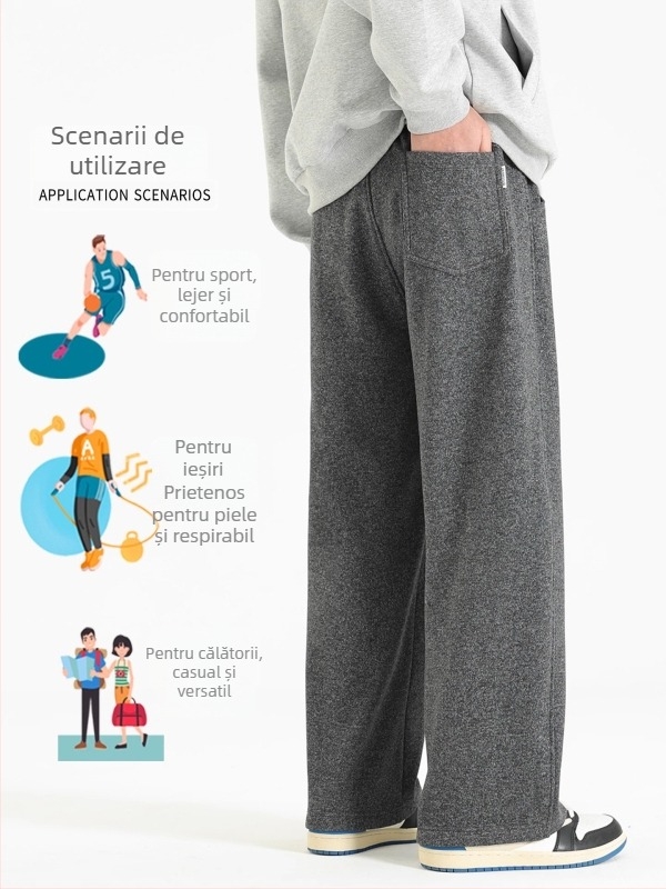 Pantaloni casual din amestec de lână, căptuțiți cu fleece pentru iarnă, croială dreaptă, talie medie