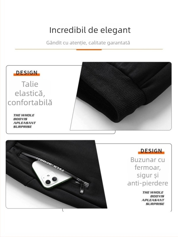 Pantaloni bărbați cu căptușeală de fleece, croială lejeră, talie mijlocie, poliester, iarnă 2025