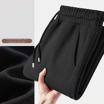 Pantaloni sport pentru bărbați, cu căptușeală fleece, largi, croială dreaptă, iarnă 2025, material din bumbac amestec