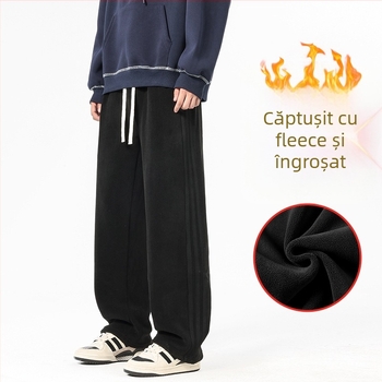 Pantaloni sport casual pentru bărbați din Ori Velvet, fleece interior și croială groasă, croială relaxată cu picioare drepte, talie medie, închidere cu șnur