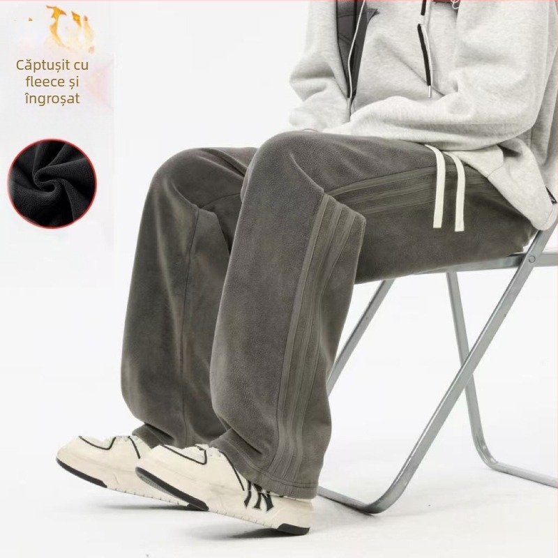 Pantaloni sport casual pentru bărbați din Ori Velvet, fleece interior și croială groasă, croială relaxată cu picioare drepte, talie medie, închidere cu șnur
