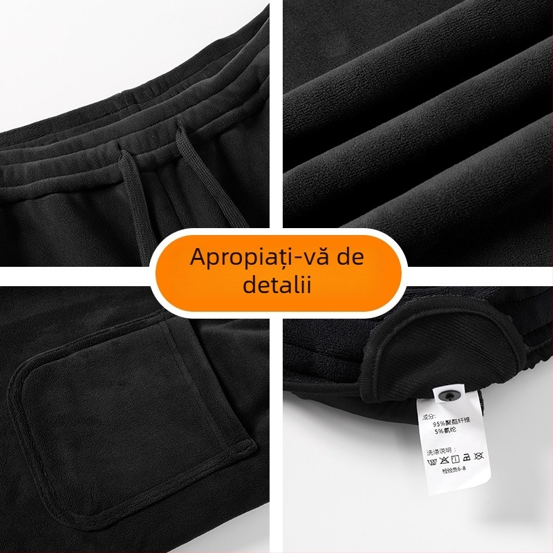 Pantaloni sport casual pentru bărbați din Ori Velvet, fleece interior și croială groasă, croială relaxată cu picioare drepte, talie medie, închidere cu șnur