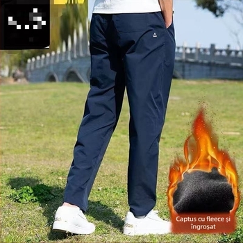 Pantaloni cargo pentru bărbați, căptuți cu fleece, material poliester, talie medie, fermoar, croială dreaptă