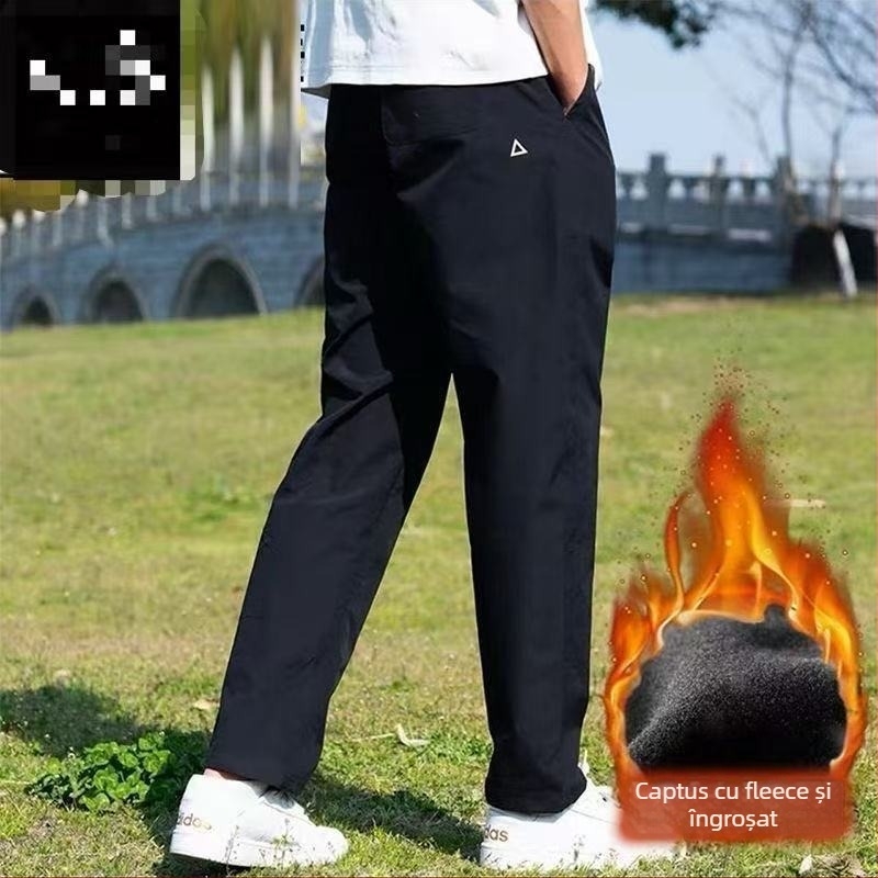 Pantaloni cargo pentru bărbați, căptuți cu fleece, material poliester, talie medie, fermoar, croială dreaptă