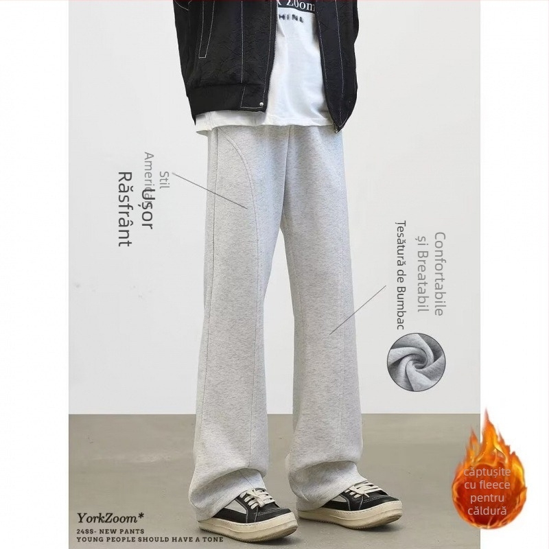 Pantaloni trening pentru adolescenți, talie medie și croială dreaptă, purtare zilnică pentru iarna 2025, amestec de fibre chimice