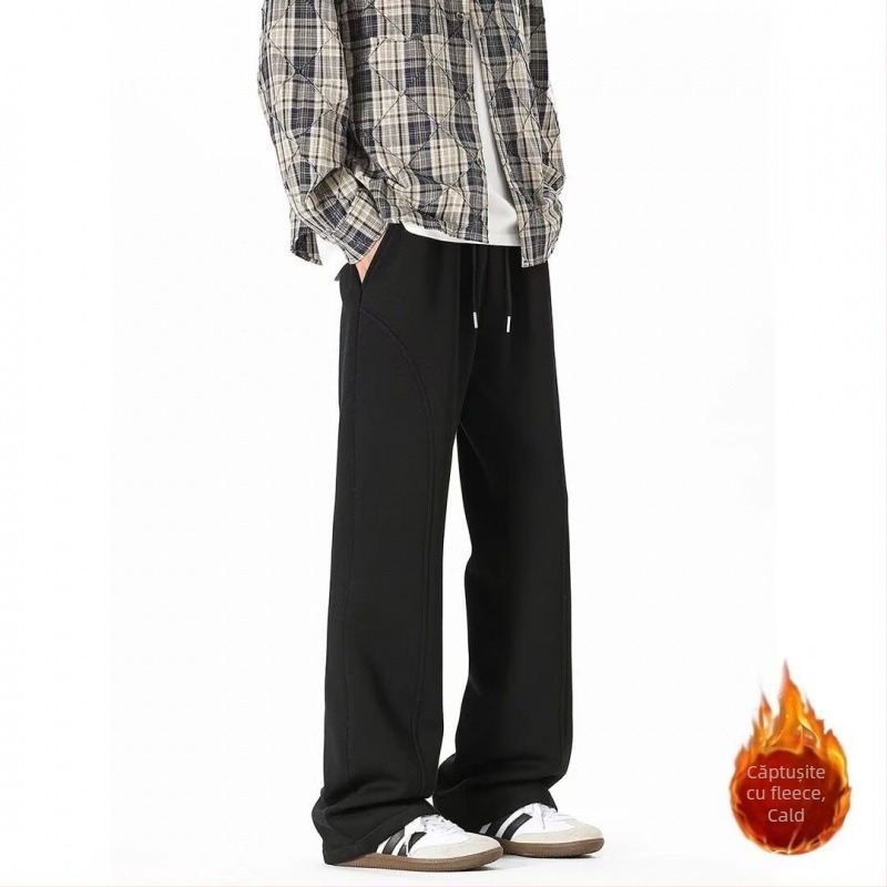 Pantaloni trening pentru adolescenți, talie medie și croială dreaptă, purtare zilnică pentru iarna 2025, amestec de fibre chimice