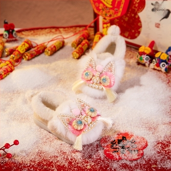 Pantofi pentru copii cu cap de tigru, broderie, stil etnic, făcut manual (Vârsta: 4–16 ani; Material partea superioară: bumbac; Model: etnic; Talpă: TPR; Primăvara 2025)