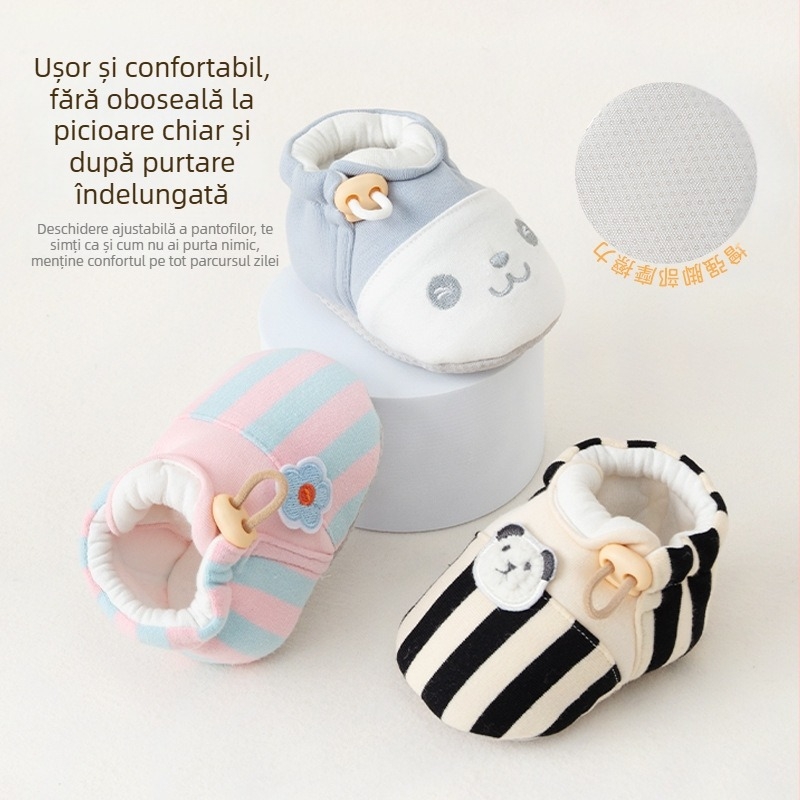 Pantofi pentru copii mici cu broderie de desene animate, partea superioară din bumbac, talpă moale antiderapant, închidere elastică, 12–36 luni