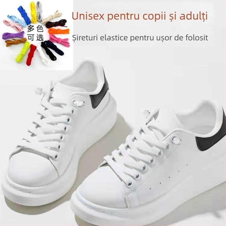 Șnururi de pantofi universale, fără nod, cu lățime 8 mm, cu închidere elastică, dublu strat din spandex, potrivite pentru toate anotimpurile; pentru adidași, pantofi din piele, ghete și încălțăminte casual