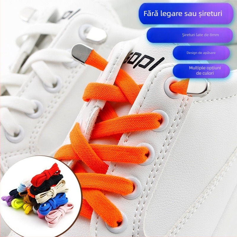 Șnururi de pantofi universale, fără nod, cu lățime 8 mm, cu închidere elastică, dublu strat din spandex, potrivite pentru toate anotimpurile; pentru adidași, pantofi din piele, ghete și încălțăminte casual