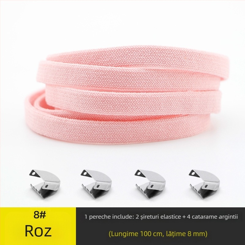 Șnururi de pantofi universale, fără nod, cu lățime 8 mm, cu închidere elastică, dublu strat din spandex, potrivite pentru toate anotimpurile; pentru adidași, pantofi din piele, ghete și încălțăminte casual