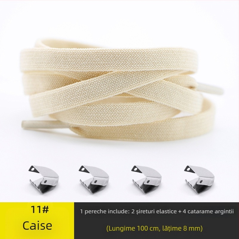 Șnururi de pantofi universale, fără nod, cu lățime 8 mm, cu închidere elastică, dublu strat din spandex, potrivite pentru toate anotimpurile; pentru adidași, pantofi din piele, ghete și încălțăminte casual