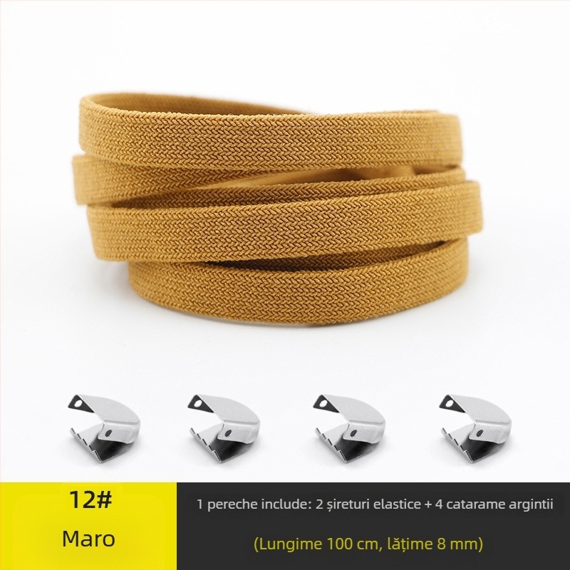 Șnururi de pantofi universale, fără nod, cu lățime 8 mm, cu închidere elastică, dublu strat din spandex, potrivite pentru toate anotimpurile; pentru adidași, pantofi din piele, ghete și încălțăminte casual