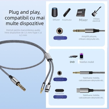 Cablu audio de la 6,5 mm la 3,5 mm, Model 1-JYD-002, placat cu aur, conductor din cupru, CCC certificat