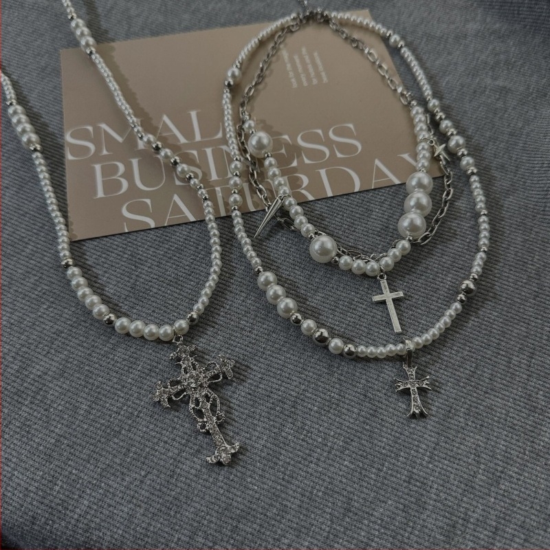 Colier stratificat geometric din aliaj, lungime 41–50 cm