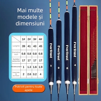 Plută de pescuit cu derivație verticală — material din pene de păun