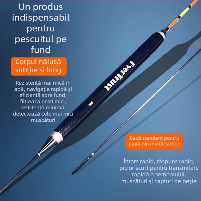 Plută de pescuit cu derivație verticală — material din pene de păun