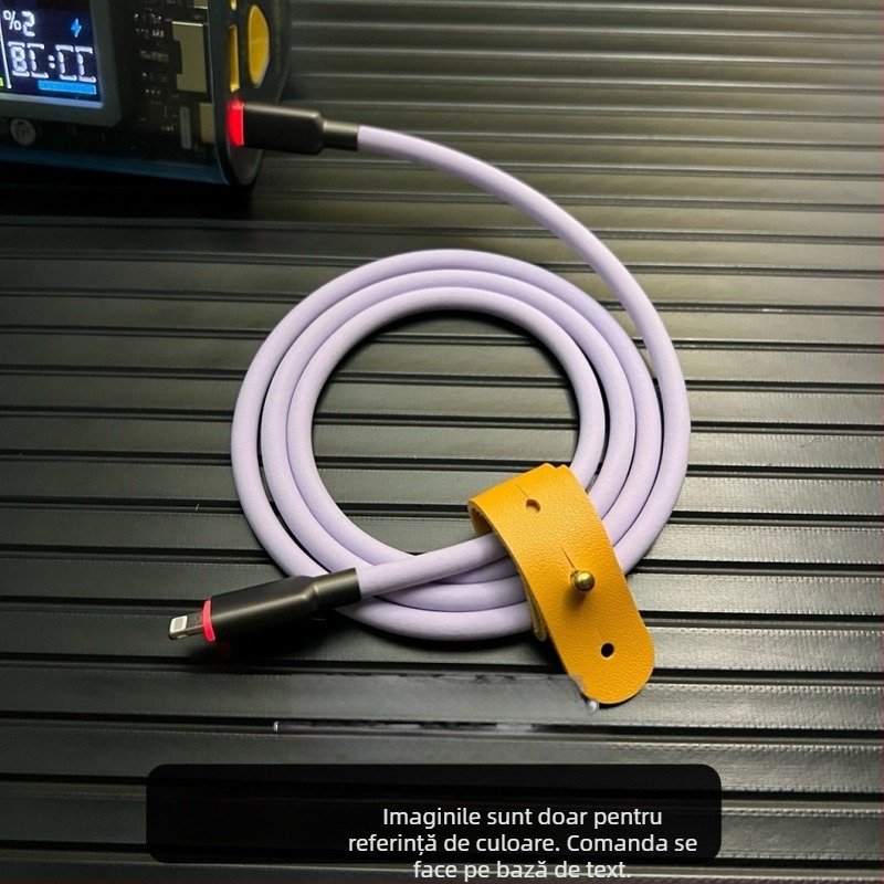 Cablu de date cu interfață duală USB-C și Lightning, iluminare RGB, silicon mat, 120W încărcare rapidă, compatibil cu iPhone, Huawei, Oppo, OnePlus, Realme