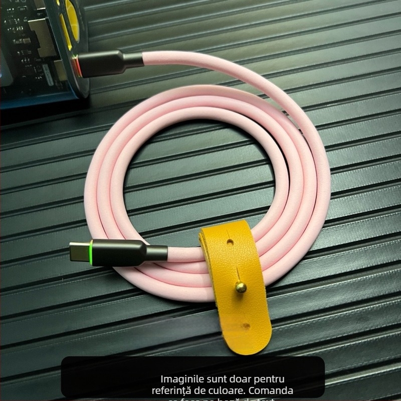 Cablu de date cu interfață duală USB-C și Lightning, iluminare RGB, silicon mat, 120W încărcare rapidă, compatibil cu iPhone, Huawei, Oppo, OnePlus, Realme