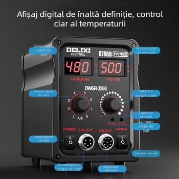 Stație 2 în 1 cu aer cald 858D, desoldering și fier de lipit fără plumb, pentru reparații la telefoane mobile și calculatoare