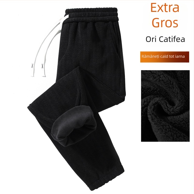 Pantaloni trening bărbați cu jacquard, model spic de grâu, căptuți cu fleece și groși, 95% poliester