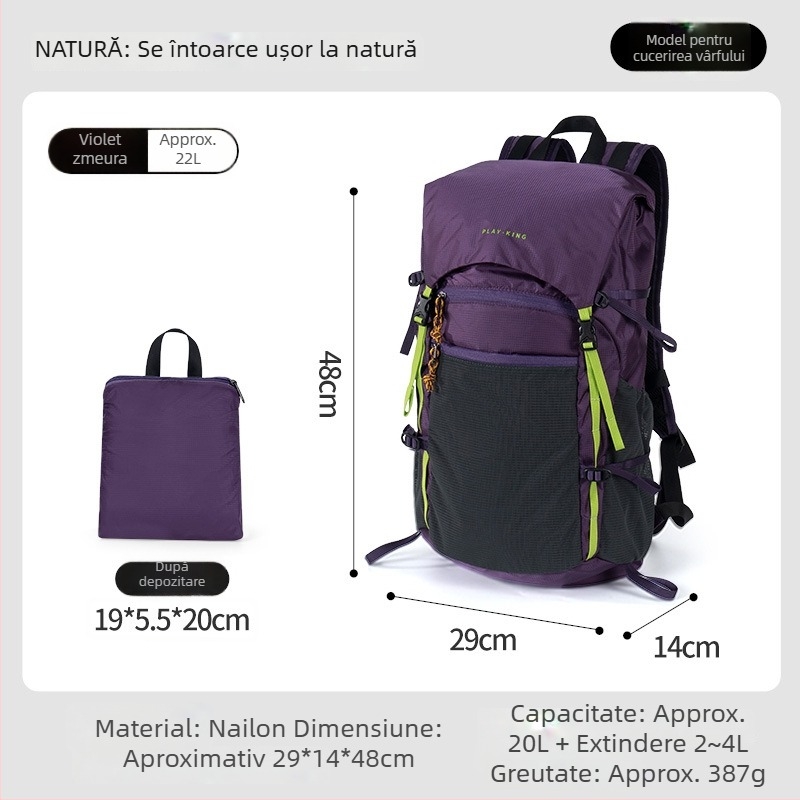 PlayKing Rucsac de drumeție – ultraușor din nailon, unisex, capacitate extensibilă, reduce povara, depozitare compactă