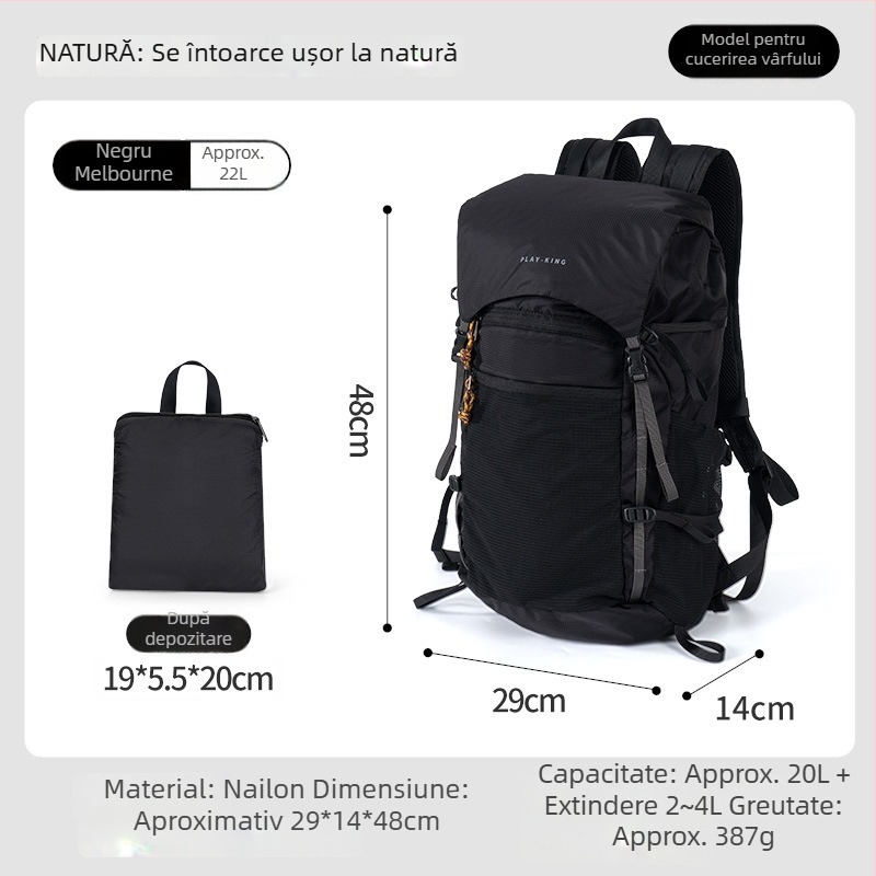 PlayKing Rucsac de drumeție – ultraușor din nailon, unisex, capacitate extensibilă, reduce povara, depozitare compactă