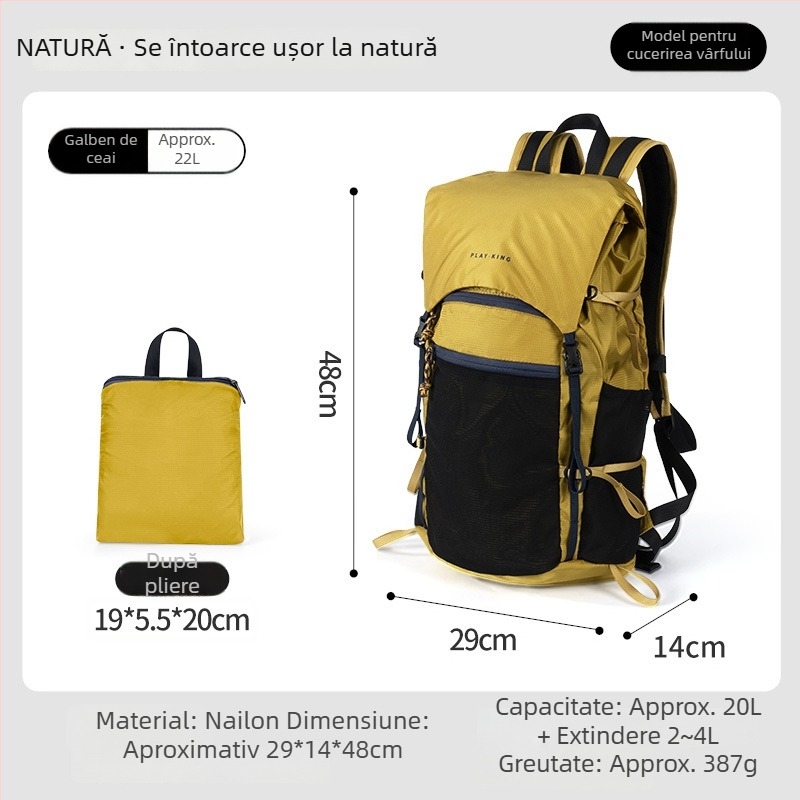 PlayKing Rucsac de drumeție – ultraușor din nailon, unisex, capacitate extensibilă, reduce povara, depozitare compactă