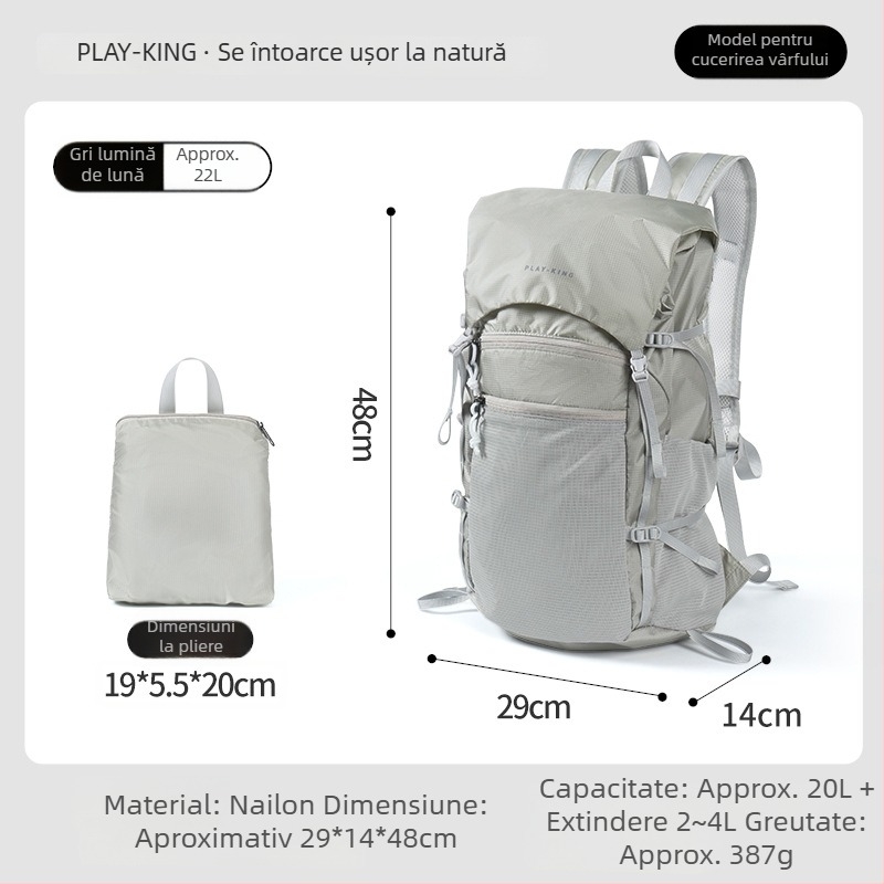 PlayKing Rucsac de drumeție – ultraușor din nailon, unisex, capacitate extensibilă, reduce povara, depozitare compactă
