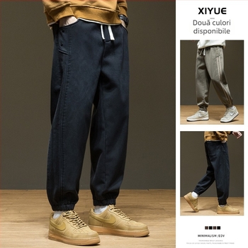 Pantaloni sport bărbați cu fleece, croială dreaptă, talie mijlocie-înaltă, țesătură Lyocell