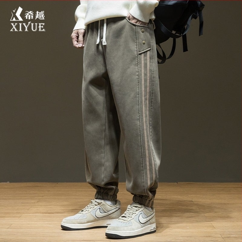 Pantaloni sport bărbați cu fleece, croială dreaptă, talie mijlocie-înaltă, țesătură Lyocell