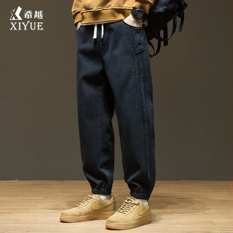 Pantaloni sport bărbați cu fleece, croială dreaptă, talie mijlocie-înaltă, țesătură Lyocell