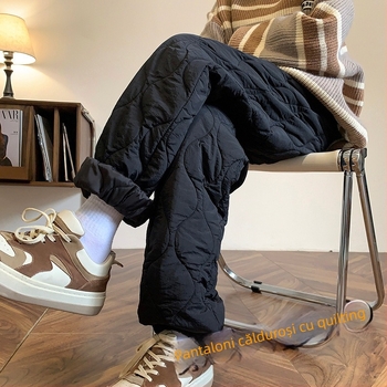 Pantaloni de iarnă sport casual pentru bărbați, croială dreaptă, 100% poliester, țesătură groasă, cu curea și închidere cu șnur