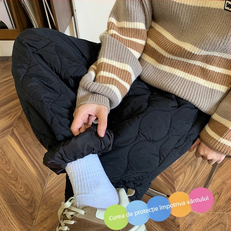 Pantaloni de iarnă sport casual pentru bărbați, croială dreaptă, 100% poliester, țesătură groasă, cu curea și închidere cu șnur