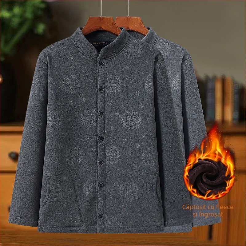 Îmbrăcăminte de interior: jachetă de iarnă căptușită cu fleece, gros, mâneci lungi, guler rotund, 100% poliester