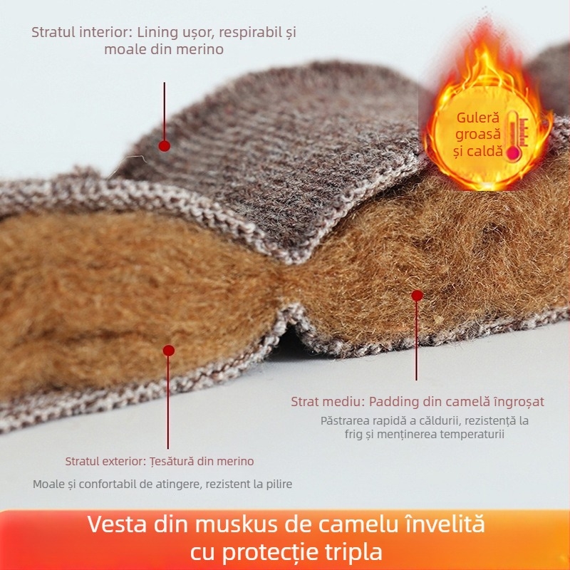 Vestă din lână de păr de cămilă, stil cardigan gros pentru iarnă, croi liber, 90% lână de cămilă