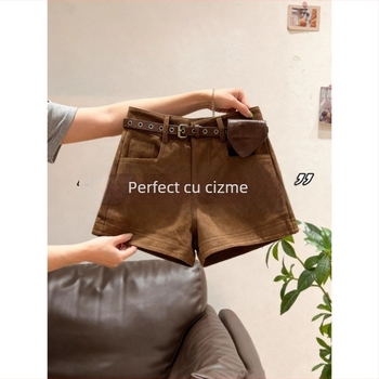 Șorturi pentru femei cu talie înaltă, stil bot, microelastic, țesătură lână-poliester, lungime trei sferturi, iarnă 2025, Xmhp