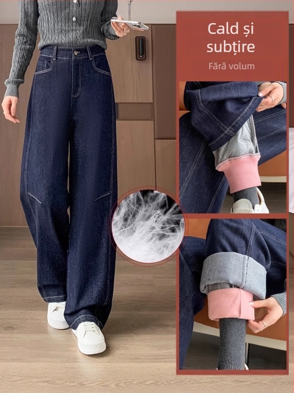 Pantaloni de damă din puf pentru iarnă, groși, croială dreaptă, talie înaltă, umplutură din puf de rață alb 80-90%