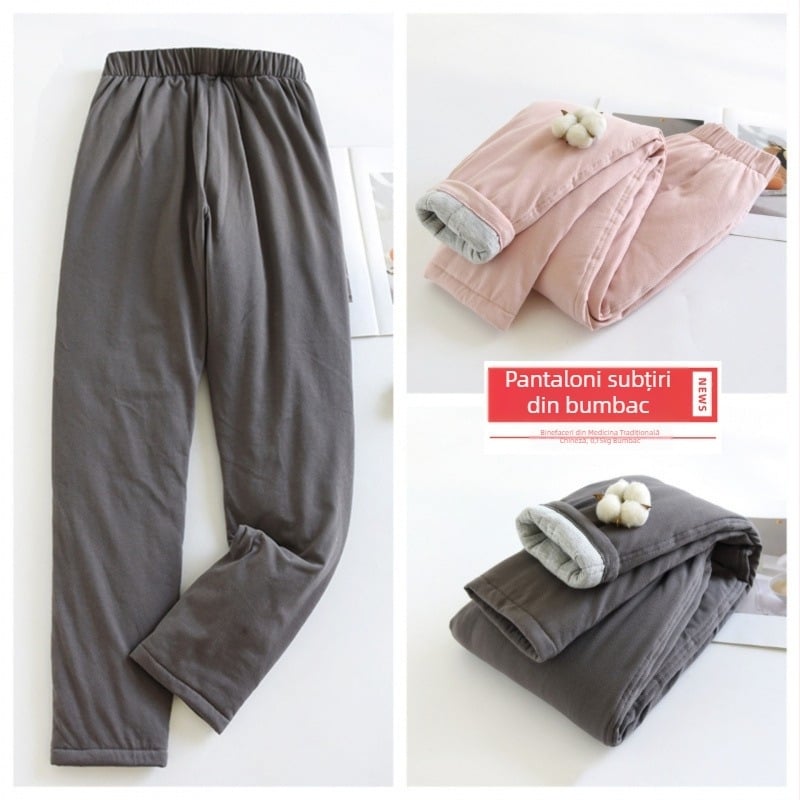 Pantaloni damă din bumbac, croială dreaptă, groși, umpluți cu bumbac peste 95%