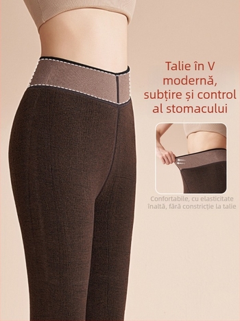 Pantaloni termici din lână pentru femei, într-o singură bucată, talie înaltă, tricot gros, fierbinți iarna