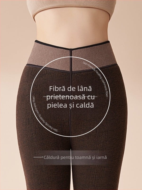 Pantaloni termici din lână pentru femei, într-o singură bucată, talie înaltă, tricot gros, fierbinți iarna