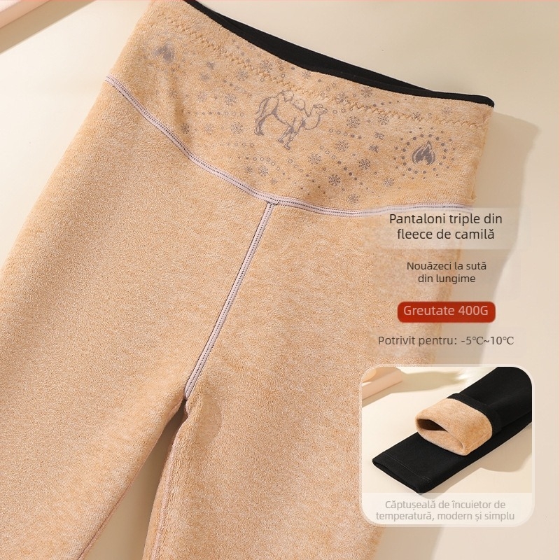 Pantaloni termici din lână pentru femei, într-o singură bucată, talie înaltă, tricot gros, fierbinți iarna